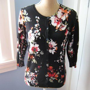 Joseph A Black Floral Cardigan Sweater
